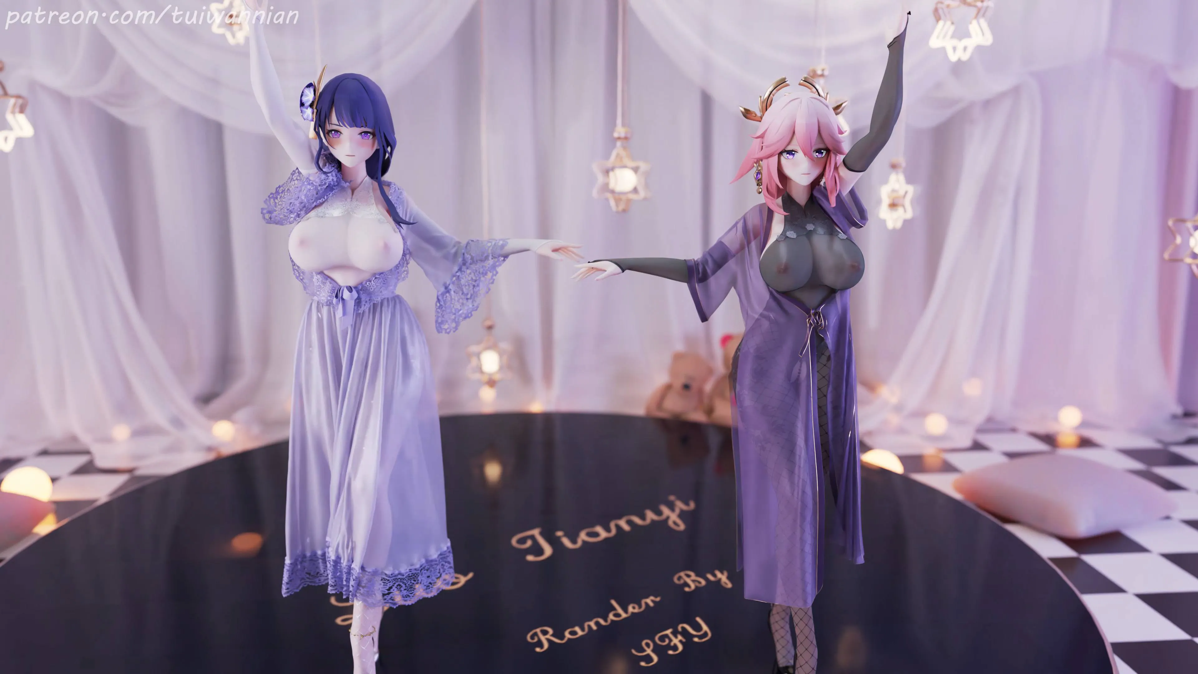 【MMD/双人舞】【腿玩年】bl专属82abc期 原神|八重神子|雷电将军【3V/3.83G】